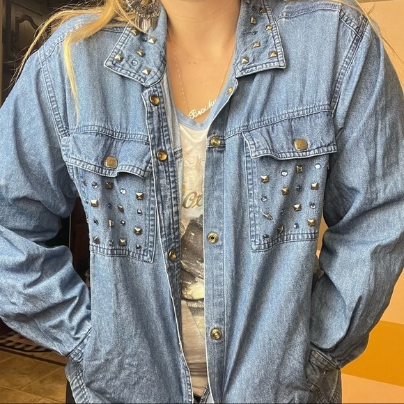 Vintage Tops - Mureli Vintage 90s Denim Shackett Chambray Rodeo Embellished Western Southwest M